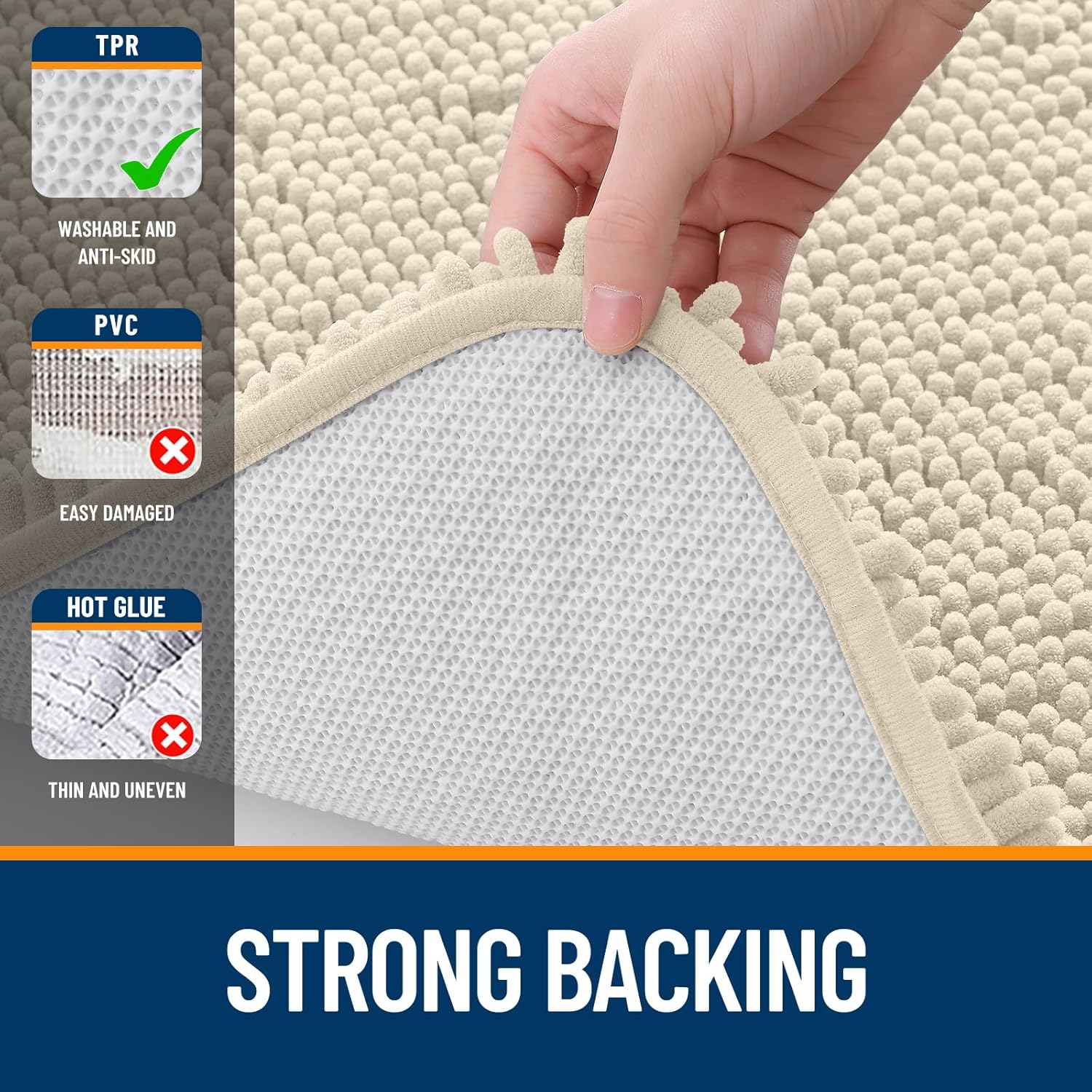 OLANLY Bathroom Runner Rugs - Extra Soft Chenille Bath Mats | 59x24, Quick Dry, Machine Washable, Sand