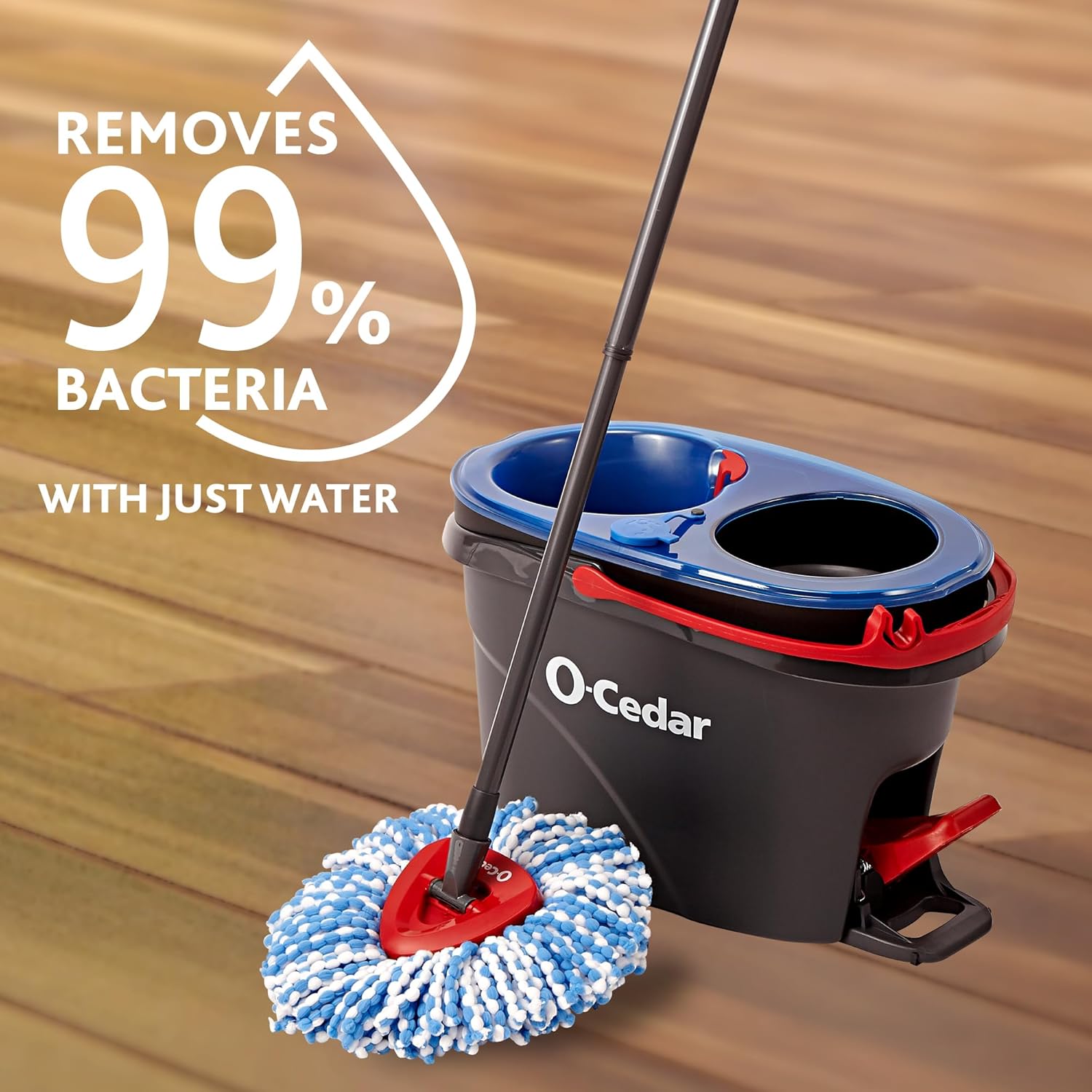 O-Cedar RinseClean Spin Mop & Bucket System - Includes 2 Extra Mop Heads | Cleans with Water & Eliminates 99% of Bacteria