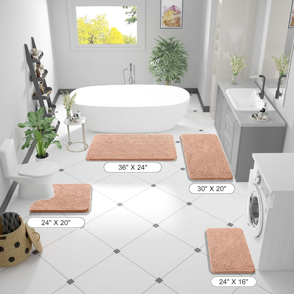 OLANLY Bathroom Runner Rugs - Extra Soft Chenille Bath Mats | Quick-Dry, Machine Washable, 47x17, Peach