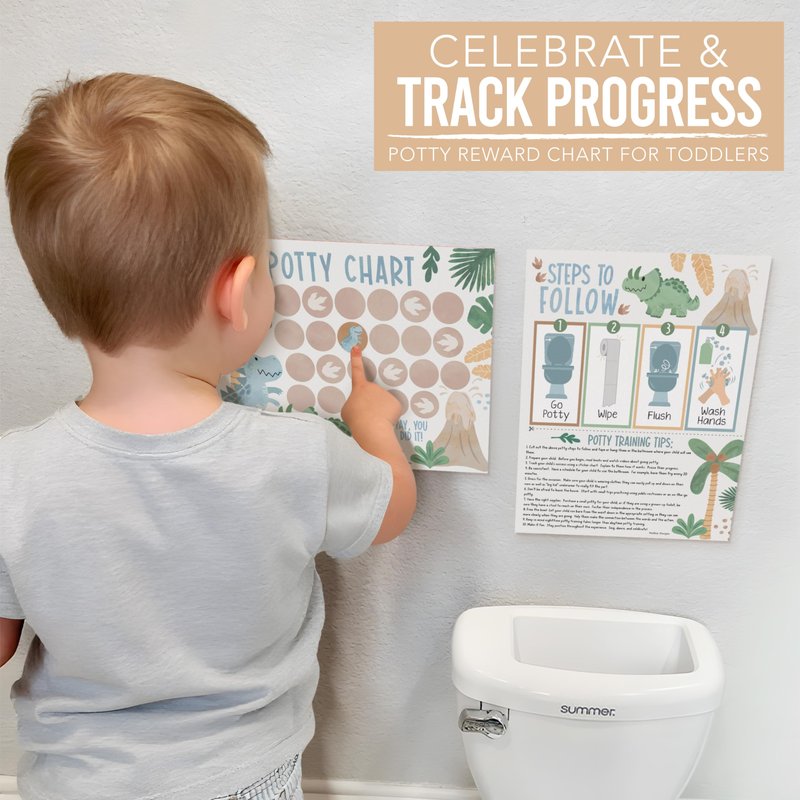 Hadley Designs Potty Training Chart for Toddlers Boys -10 Sticker Potty Chart for Toddlers Boys, 8.5x11" Potty Training Sticker Charts for Toilet Success, Dinosaur Toddler Reward Chart for Kids