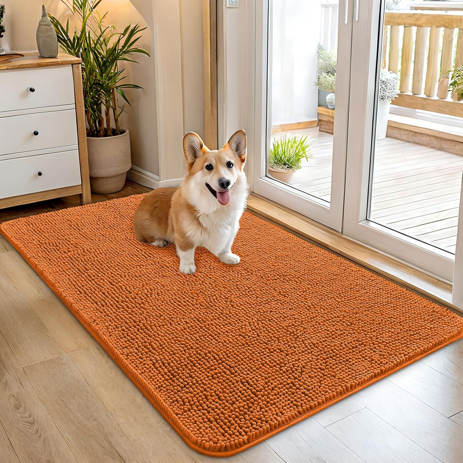 OLANLY Dog Door Mat - Absorbent Non-Slip Chenille for Muddy Paws | 45x27, Quick Dry Indoor Entryway Carpet, Clay