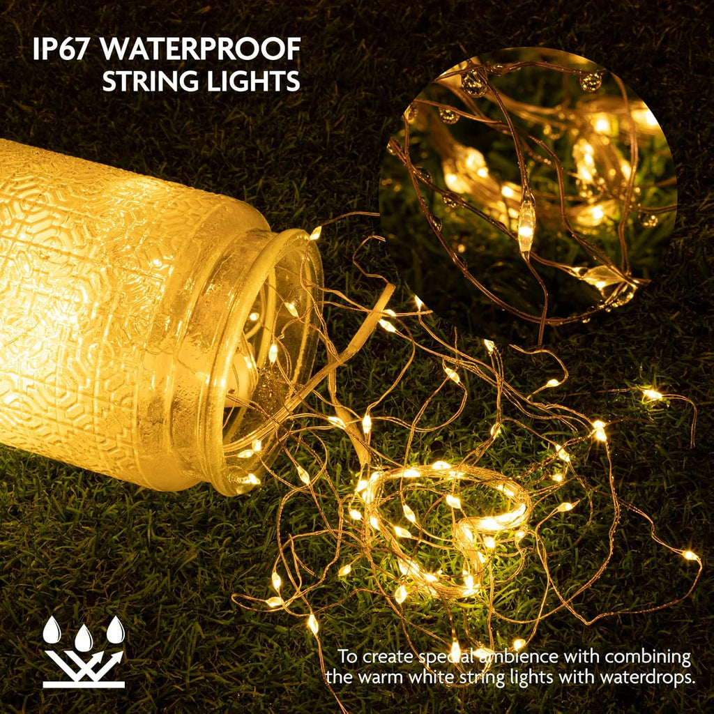 Skiennix 12 Pack Fairy String Lights - 7ft Waterproof Copper Wire with 20 LEDs | Warm White for Weddings & Parties