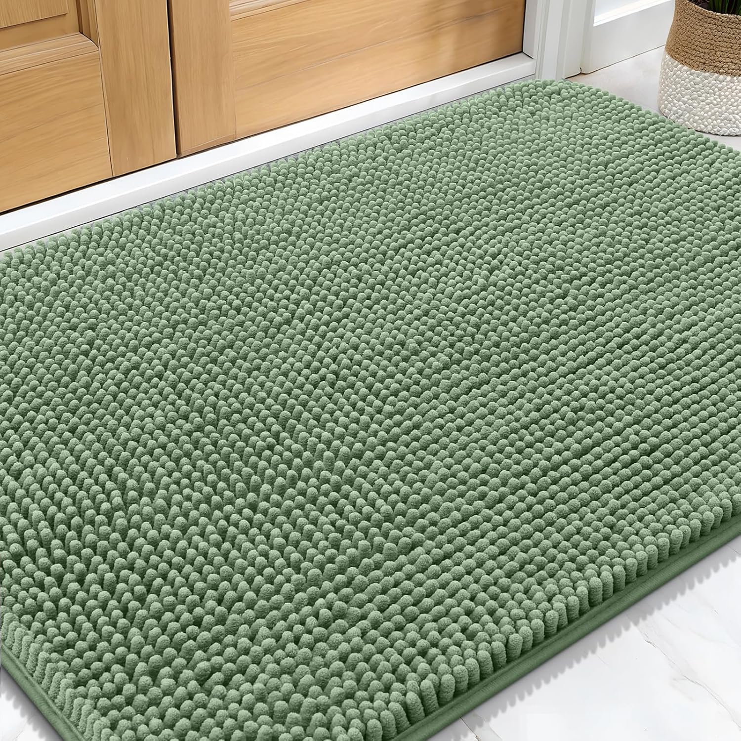 OLANLY Dog Door Mat - Absorbent Non-Slip Washable Doormat for Muddy Paws | 30x20 Olive Green