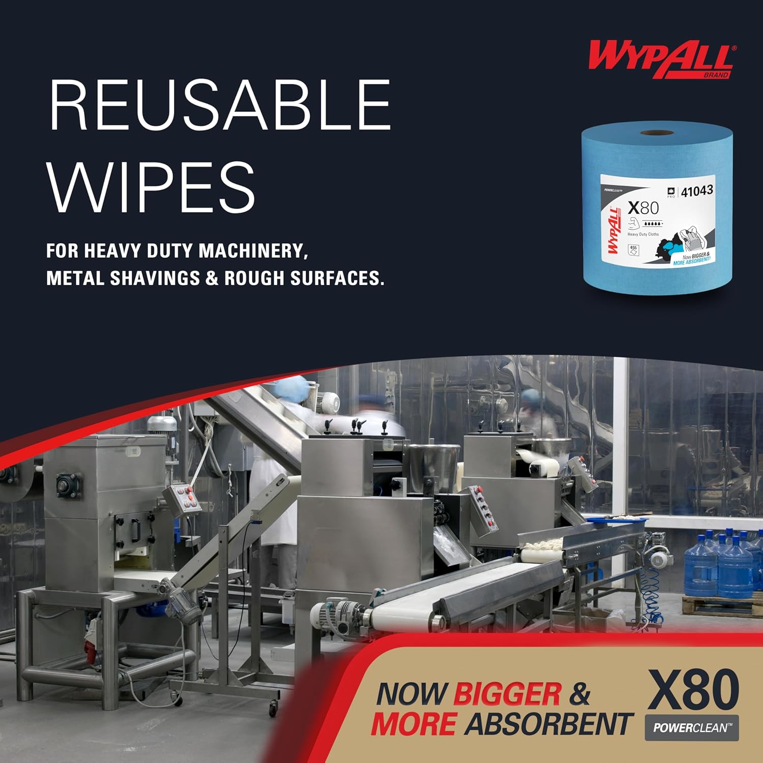 WypAll PowerClean X80 Heavy Duty Wipes - Jumbo Blue Towels | 455 Sheets for Extended Use