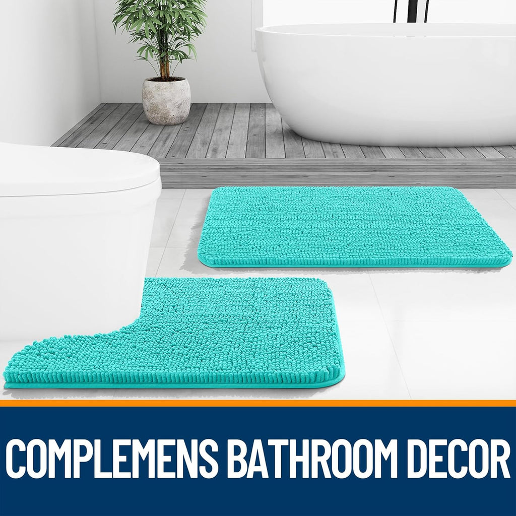 OLANLY Bathroom Runner Rugs - Extra Soft Chenille Bath Mats | Quick Dry, Machine Washable, 47x17, Teal