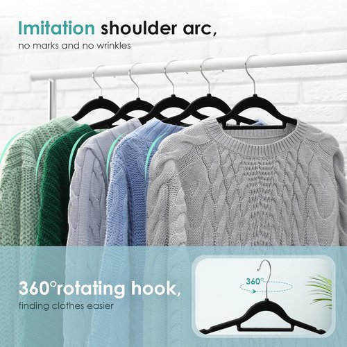DUDUCOFU Velvet Hangers - Non-Slip Felt Clothes Hangers | 50 Pack Black Space-Saving Slim Design with 360° Swivel Hook for Suits, Coats, and Dresses