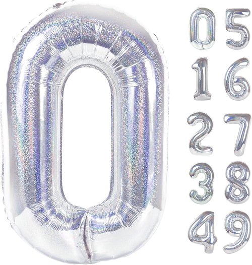 Laser Silver Number Balloon | 40-Inch 0 Number Balloon for Birthday Decorations & Party Supplies