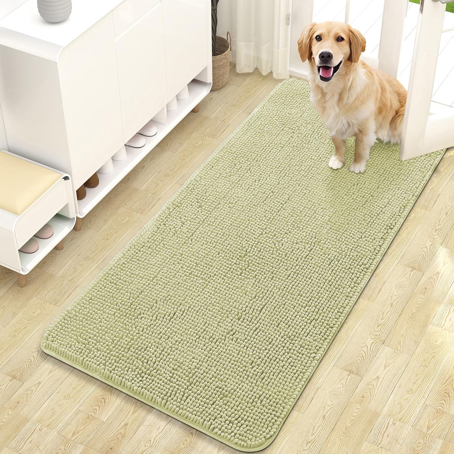 OLANLY Dog Door Mat - Absorbent Non-Slip Chenille for Muddy Paws | 47x24 Inches, Quick Dry Vanilla