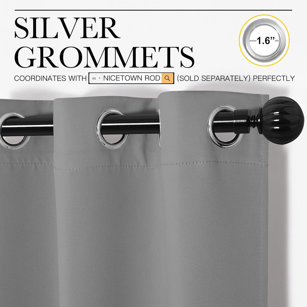 NICETOWN Silver Grey Room Darkening Curtain Panels - 86" Long | Heat-Blocking Window Treatment (55" Width, 2 Panels)