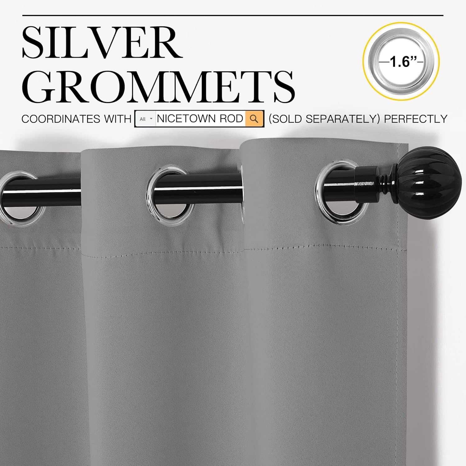 NICETOWN Silver Grey Room Darkening Curtain Panels - 86" Long | Heat-Blocking Window Treatment (55" Width, 2 Panels)