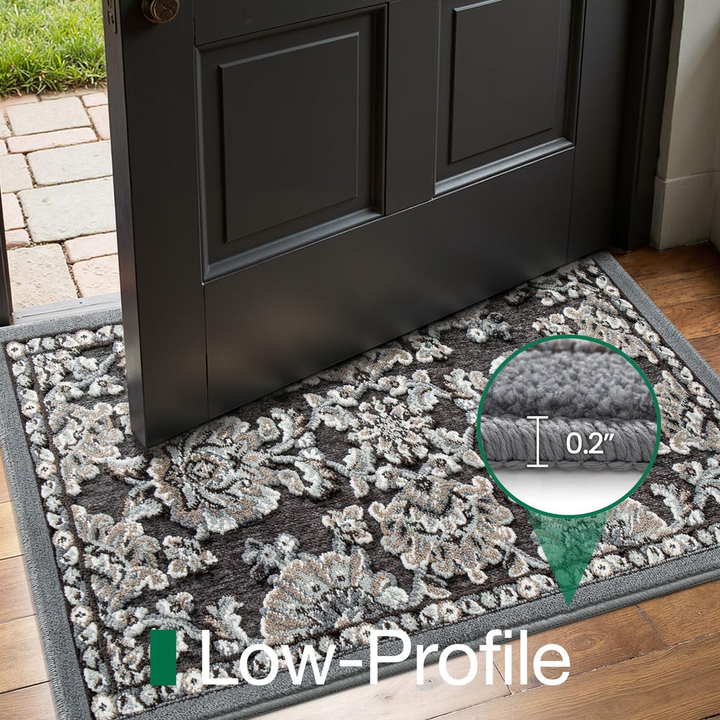 LUMI Indoor Door Mat for Entrance 36x59, Luxury Front Doormat with Non-Slip Latex Rubber Backing, Soft Washable Dirt Trapper, Flower Song (Rolled Package)