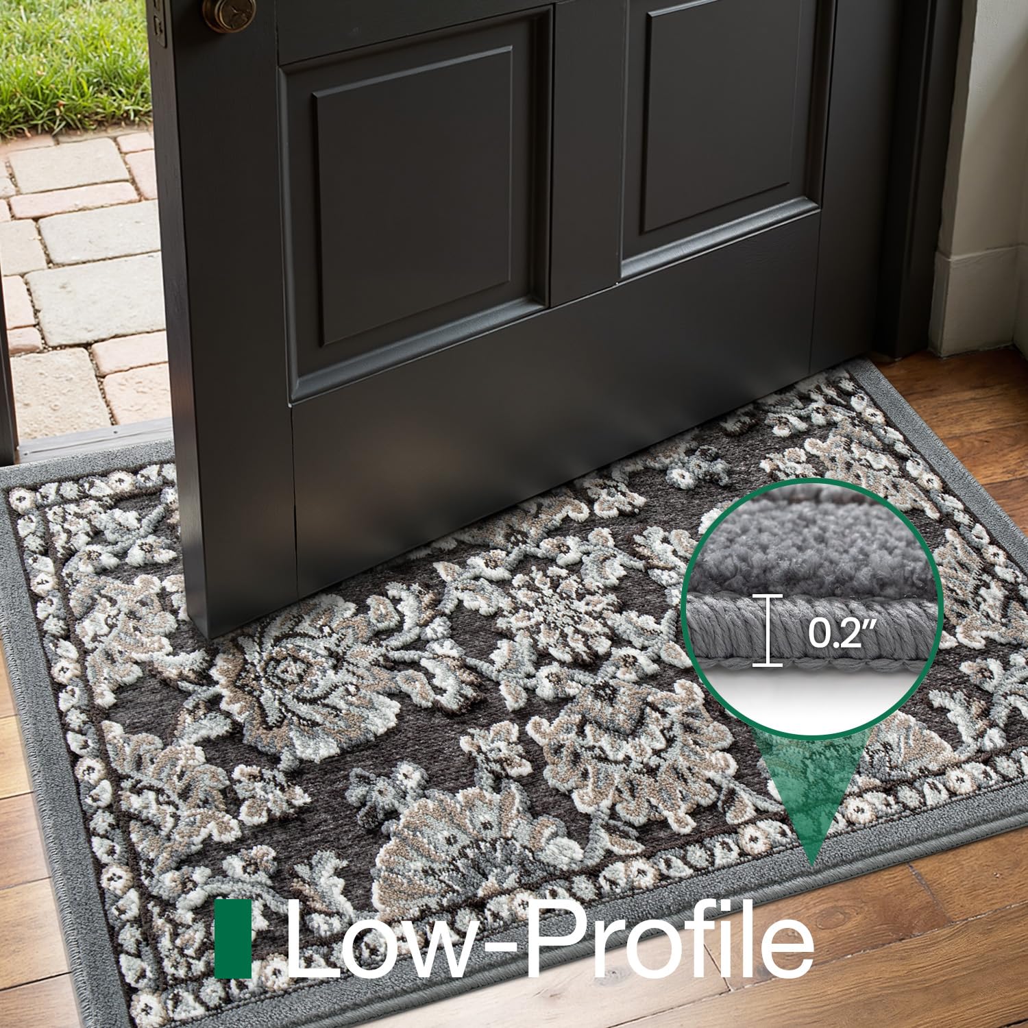 LUMI Indoor Door Mat for Entrance 36x59, Luxury Front Doormat with Non-Slip Latex Rubber Backing, Soft Washable Dirt Trapper, Flower Song (Rolled Package)