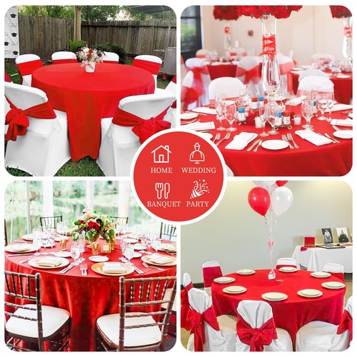 12 Pack Red Round Tablecloth 90 inch Round Table Cloth Polyester Red Tablecloths for Round Tables Waterproof Stain Resistant Washable Round Table Cover in Bulk for Wedding Party Buffet Camping