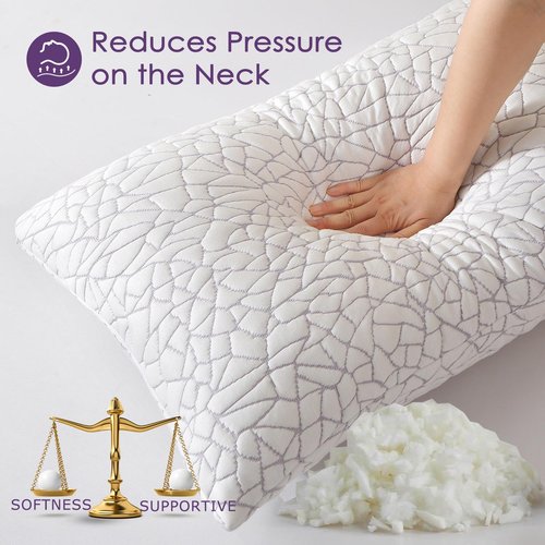 KUSNUG Cooling Shredded Memory Foam Pillow Queen Size - Removable Bamboo Rayon Cover + Extra Gel Foam, 100% Adjustable for Side/Back/Stomach Sleepers, Oeko & CertiPUR-US Standard, 1 Pack