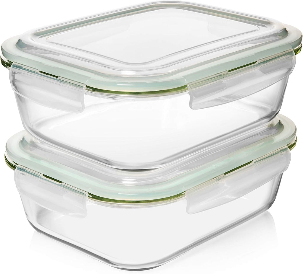 Razab Glass Food Storage Containers - 10 Cups/80 Oz, 4-Pc Set with Airtight Locking Lids | BPA Free, Leak Proof, Safe for Microwave & Oven