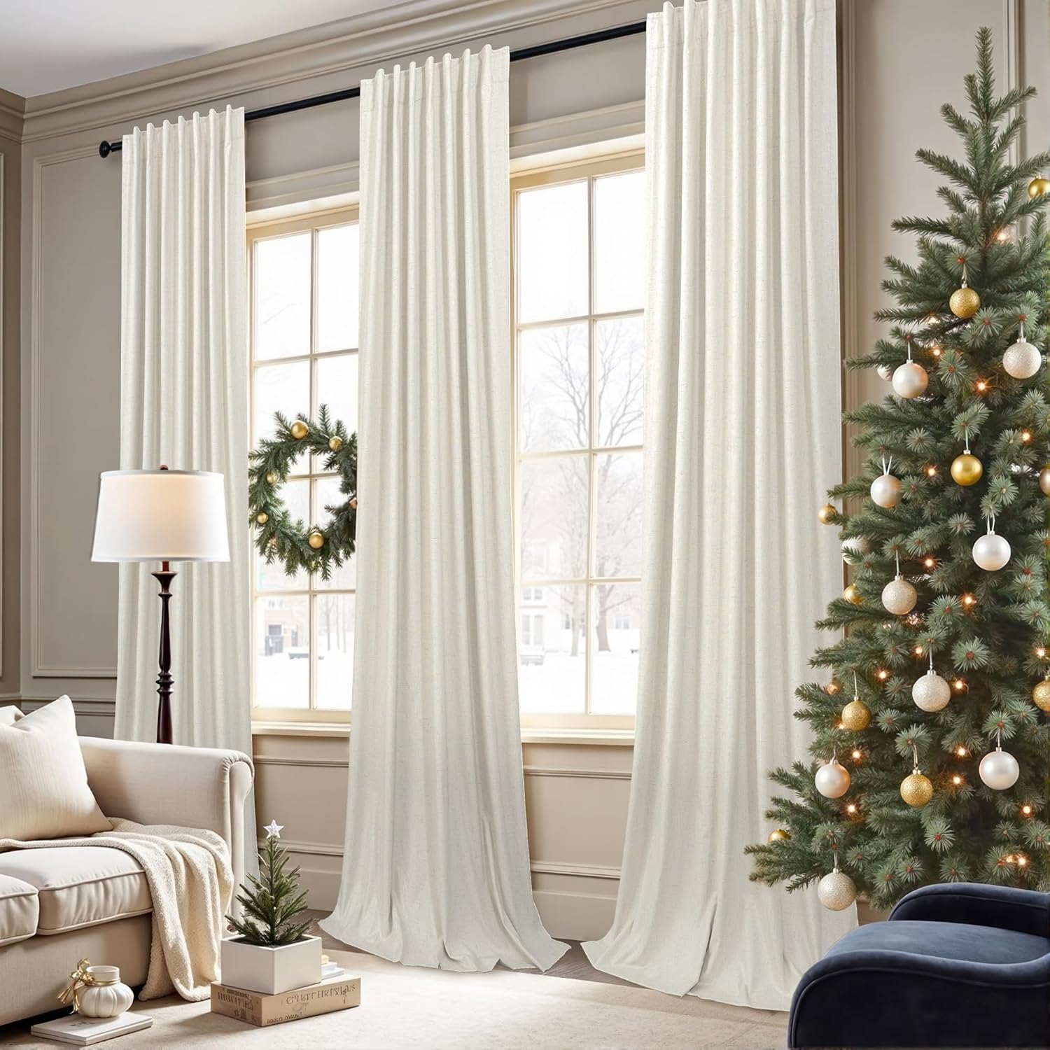 Skiennix 100% Blackout Curtains - 84-Inch Length, Thermal Insulated, Natural Cream | 2 Panels Set for Bedroom & Living Room