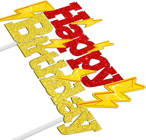 Lightning Bolt | Glitter Gold and Red Birthday Cake Topper - Perfect for Baby Showers & Parties