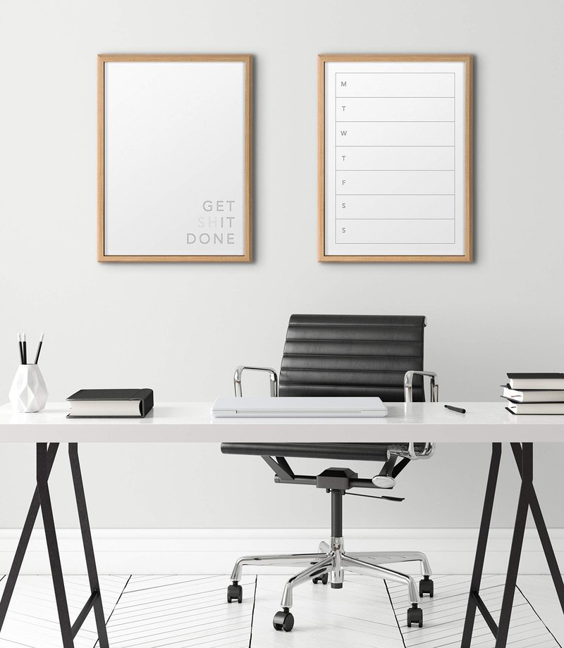 Kate and Laurel Blake Get It Done Framed Printed Printed Dry-Erase Glass Wall Art by The Creative Bunch Studio, 18x24 Natural, Inspirational Art for Wall