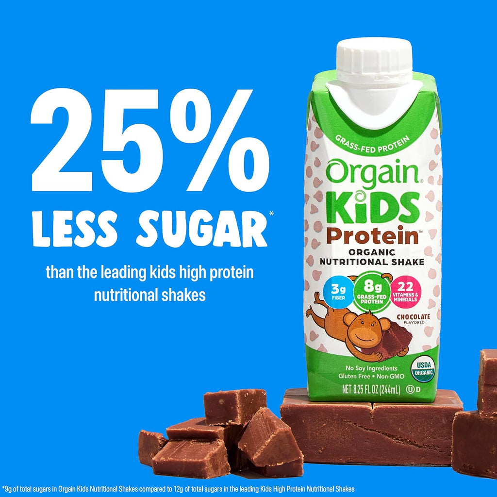 Orgain Organic Kids Protein Shake - Chocolate Flavor, 8g Dairy Protein, Gluten Free, 8.25 Fl Oz (Pack of 12)