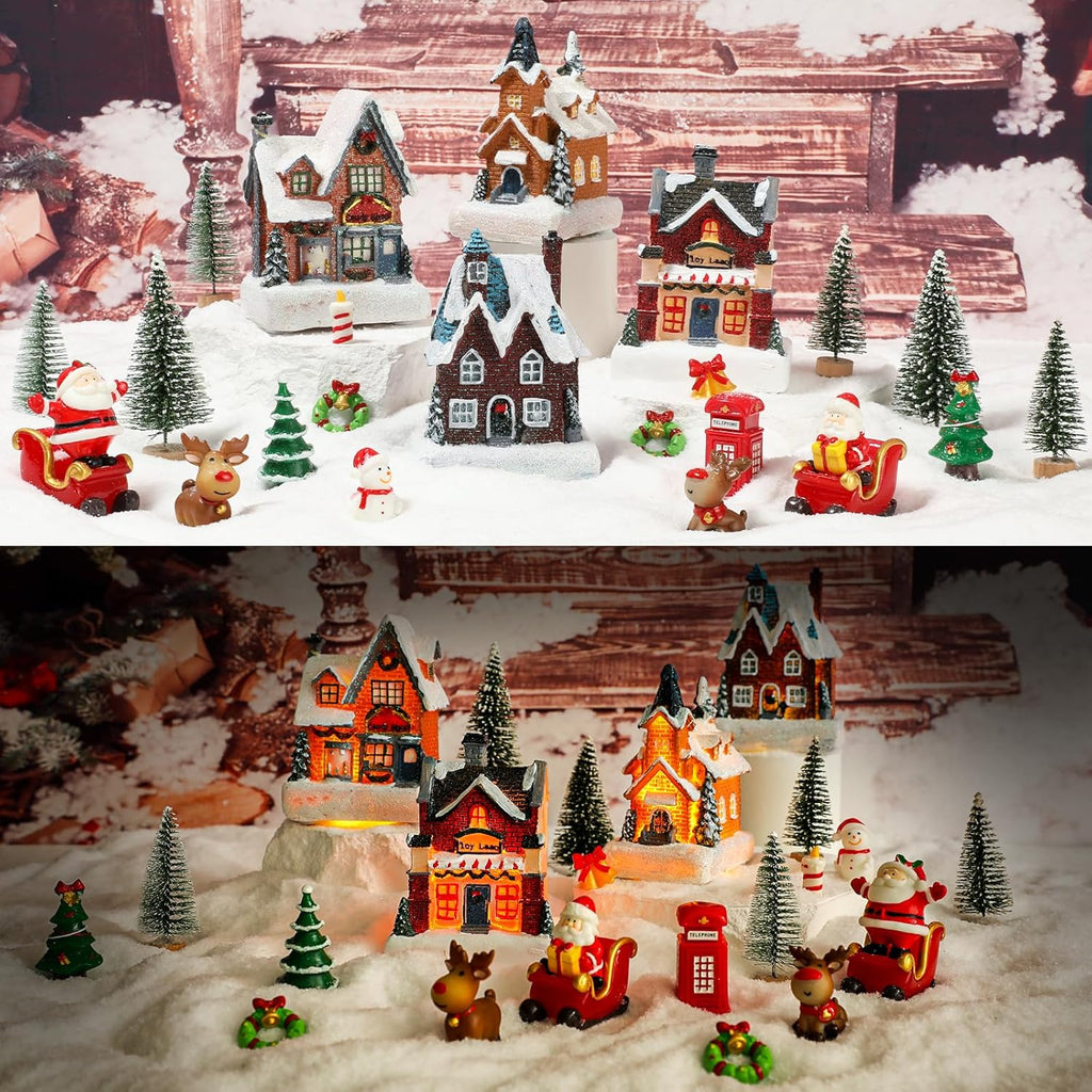 Regine Switzerland 24-Pcs Christmas Village Set - LED Light-Up Houses & Figurines for Festive Home Decor
