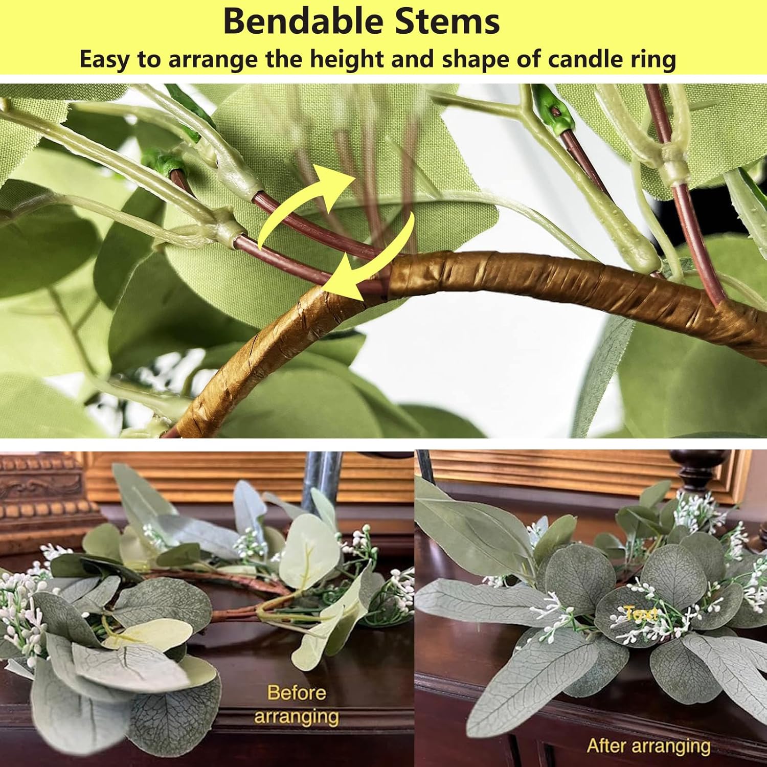 Skiennix Easter Eucalyptus Leaves Candle Rings - 4 Inch Boho Wreaths for 3 Inch Pillar Candles | Wedding Decor