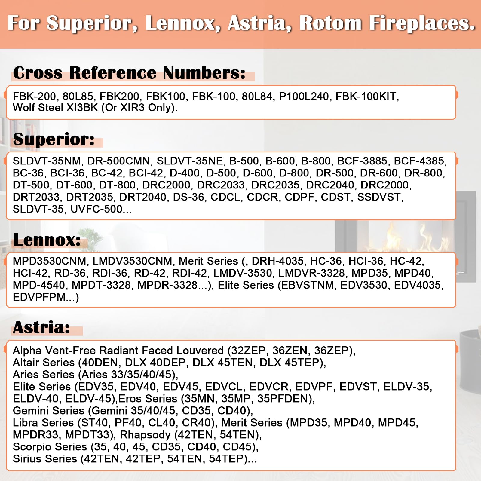 Hiorucet FBK-200 FBK-100 Fireplace Blower Kit for Superior, Lennox, Astria, Rotom Fireplace. Superior Sldvt-35nm Dr-500cmn Sldvt-35ne, Lennox Lmdv3530cnm Mpd3530cnm. Ball Bearing, Quiet, High Air Flow