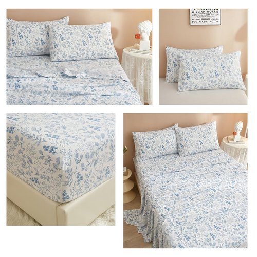LifeTB California King Size Floral Sheets Set 4 Piece Bed Sheets & Pillowcases Breathable Cooling Bedding Sheets Luxury Botanical Flower Sheets for Women & Men Deep Pocket Easy Fit Bed Sheets Set