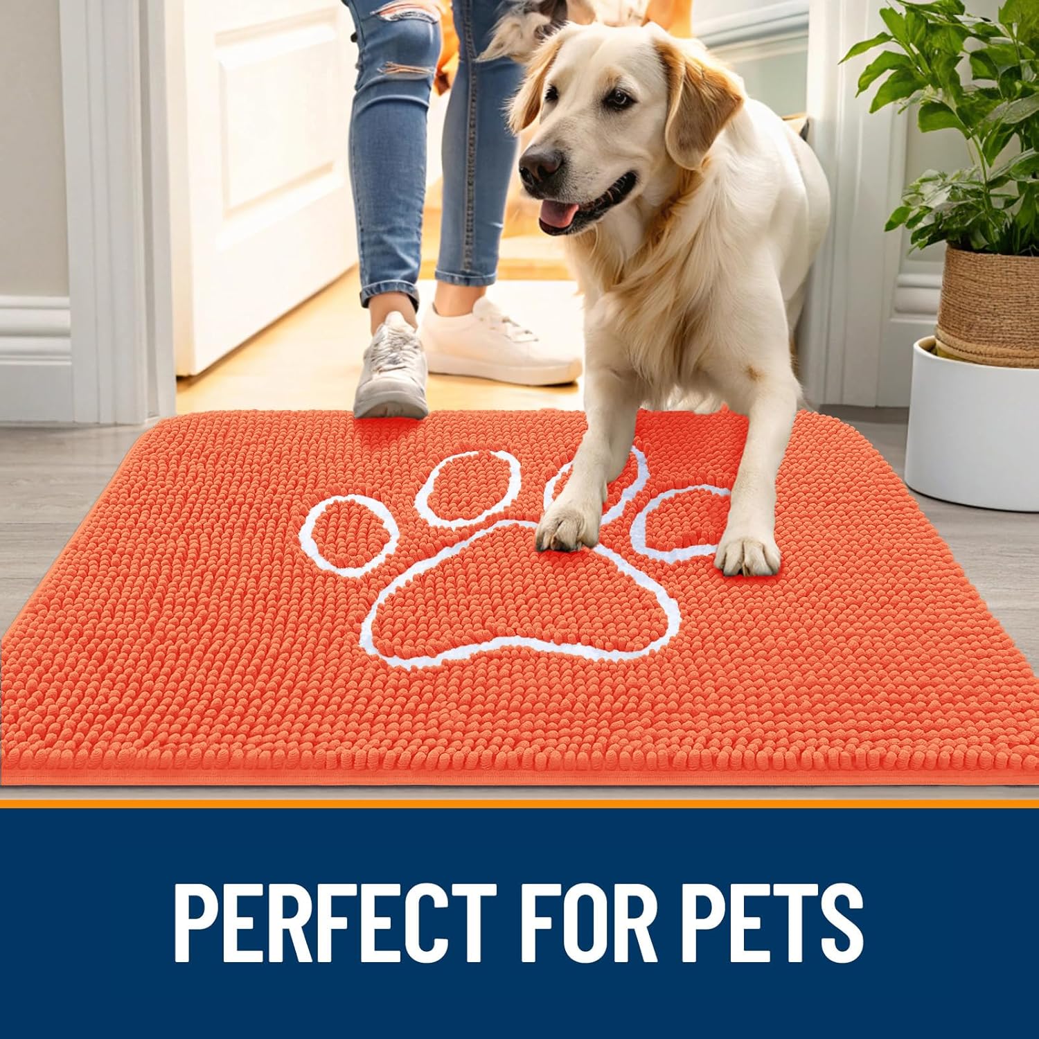 OLANLY Dog Door Mat - Absorbent Non-Slip Mud Mat for Paws | 36x24 Coral Chenille Design