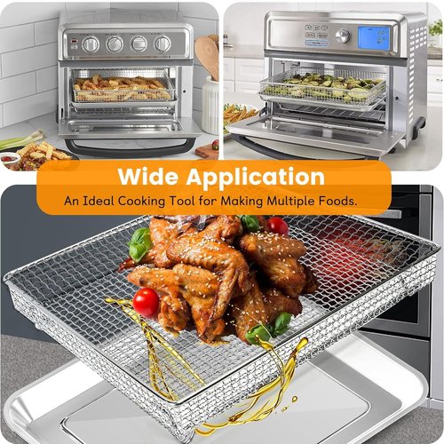 Air Fryer Basket Tray Replacement for Cuisinart TOA-60 TOA-65 TOA-70 Toaster Air Fryer Convection Oven, 12.4 * 11'' Mesh Air Fryer Stainless Steel Basket Wire Rack Accessories Parts, Dishwasher Safe