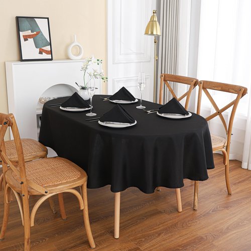 Viiamacki Black Oval Tablecloth, 60 x 84 Inch, Stain and Wrinkle Resistant Machine Washable Polyester Table Cloth, Fabric Table Cover for Dining Buffet Party and Outdoor Table