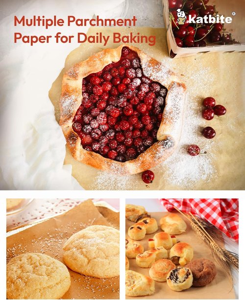 Katbite Parchment Paper Sheets - 16x24 Inch Non-Stick Precut Baking Paper | 100 Unbleached Sheets for Cooking & Grilling