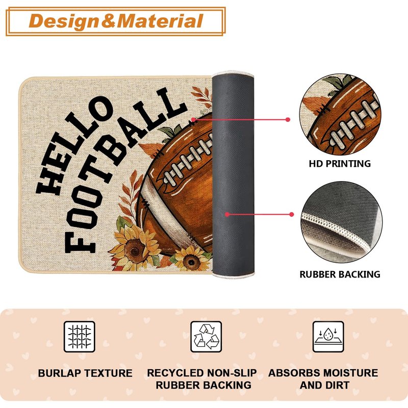 Baccessor Fall Rugby Pumpkins Kitchen Mats Set of 2,Autumn Football Pumpkins Helmet Low-Profile Non Slip Absorbent Kitchen Mat Rugs for Floor Farmhouse Thanksgiving Home Decor 17x29 and 17x47 Inch