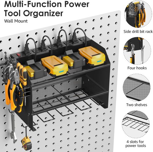 CCCEI Modular Power Tool Organizer - Wall Mount Charging Station & Heavy Duty Rack | Black, 1 Pack