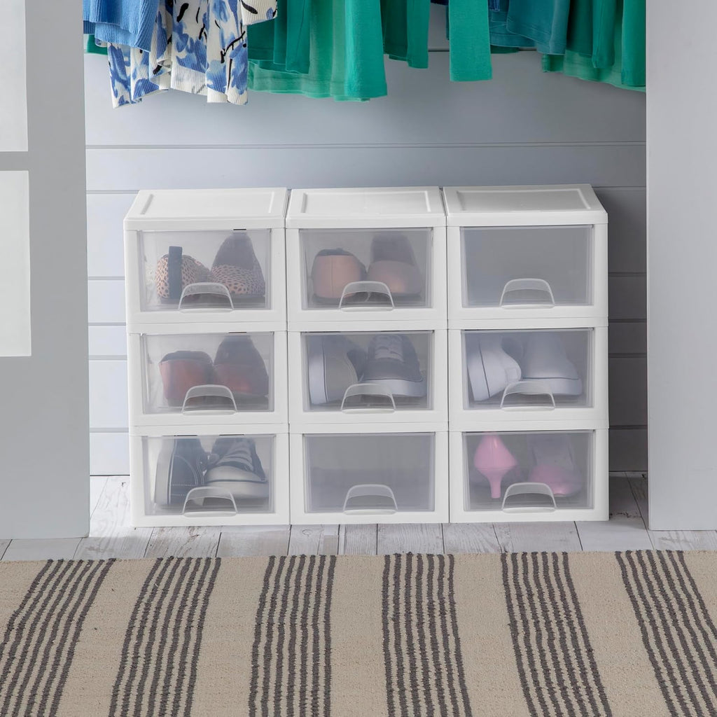 Sterilite 6-Pack Stacking Drawers - Clear Storage Organizers with White Frame for Clothes, Accessories & More