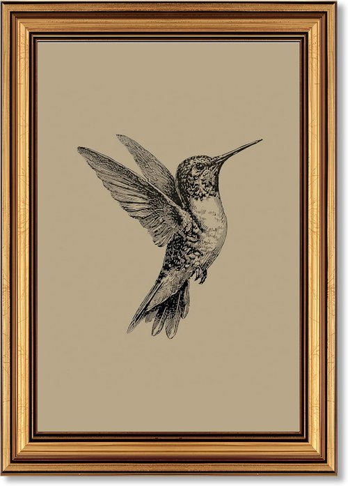 MDHFJEAW Vintage Gold Framed Hummingbird Wall Art - Retro Black and White Canvas Print, 12x16 In