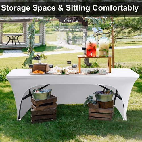 ABCCANOPY 6 ft Spandex Table Cover Open Back Fitted Tablecloth Stretch Washable Tablecover Table Topper for Rectangle Tables White