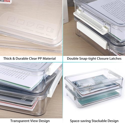 BTSKY Plastic Storage Containers - 2 Pack Portable Document Organizers with Lids | Stackable A4 File Boxes (Big, White)