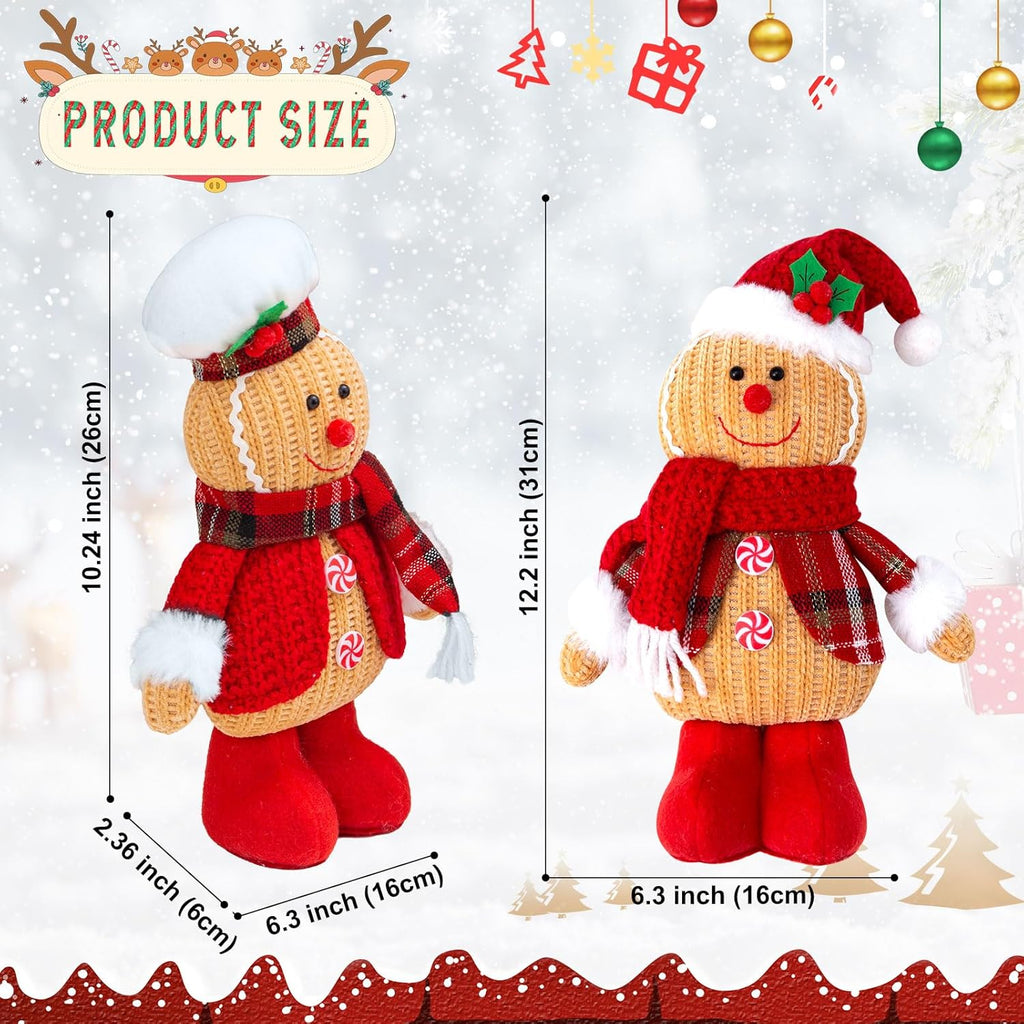 Quescu Gingerbread Christmas Decorations - 2PCS Plush Gingerbread Man Stuffed Dolls for Home Decor & Gifts