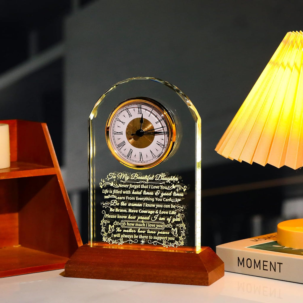 Ornalrist Glass Clock for Daughter | Heartfelt Gift from Mom & Dad - Warm Light Base for Special Occasions