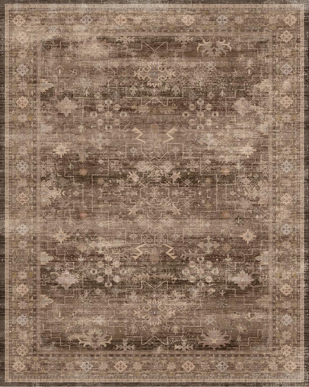 Skiennix Brown Washable Long Runner Rug - Non-Slip Rubber Backing | 3x8 ft Boho Vintage Design for Hallways & Entryways