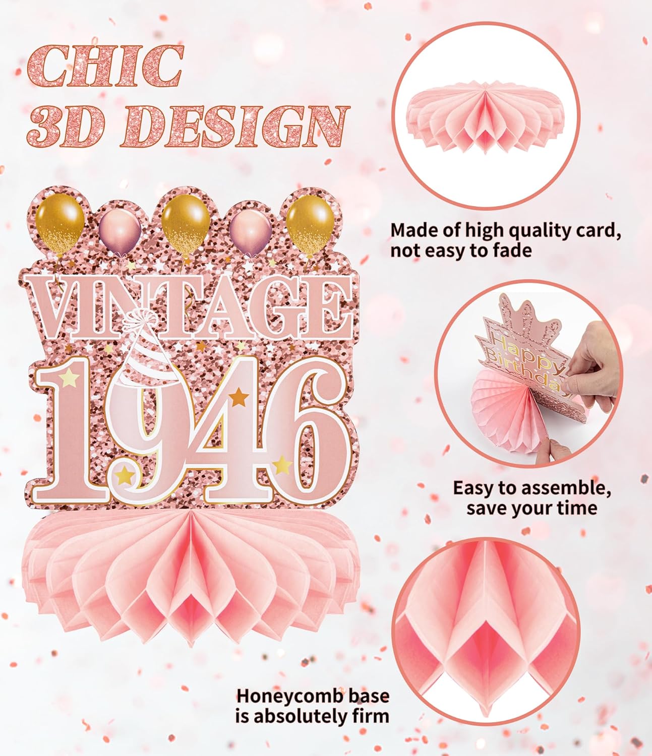 Regine Switzerland 80th Birthday Decorations - 9 Pcs Rose Gold Honeycomb Centerpieces | Cheers to 80 Years