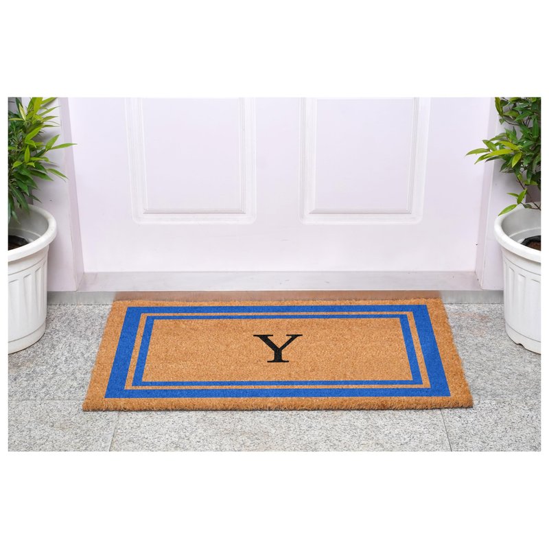 Calloway Mills 152971830Y Blue Border 18" x 30" Monogram Doormat (Letter Y)