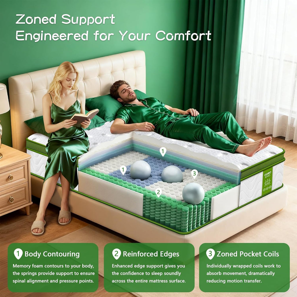 Skiennix Twin Mattress - 10 Inch Memory Foam Hybrid with Pocket Springs | Medium Firm, Pressure Relief