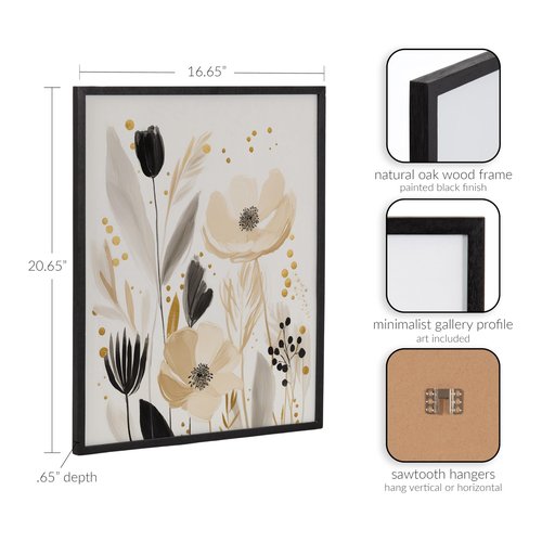 Kate and Laurel Modern Muted Cottage Floral Abstract Framed Wall Art by The Creative Bunch Studio, 16x20 Black, Cute Flower Art for Wall