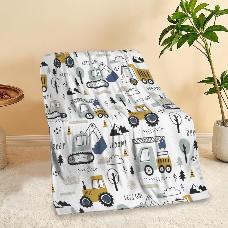 Cute Cars Truck Tractor Bulldozer Excavator Throw Blanket Soft Warm Cozy Lightweight Flannel Blanket for Bedding Sofa Travel 50"X60"