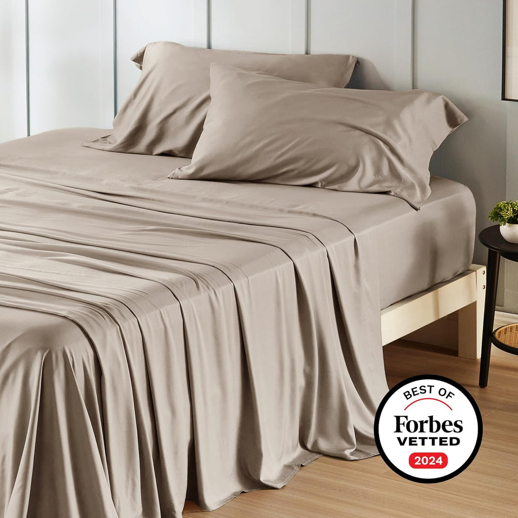 Bedsure Cooling California King Sheet Set - Breathable Rayon from Bamboo, Deep Pocket, Soft & Silky in Simply Taupe