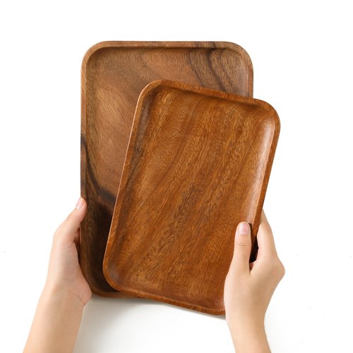 Bamxzoo Premium Quality Durable Walnut Rectangular Wooden Plate 10"-100% Natural Wood Serving Plate for Coffee Table-Great Home Decor Platter for Breakfast & Dining