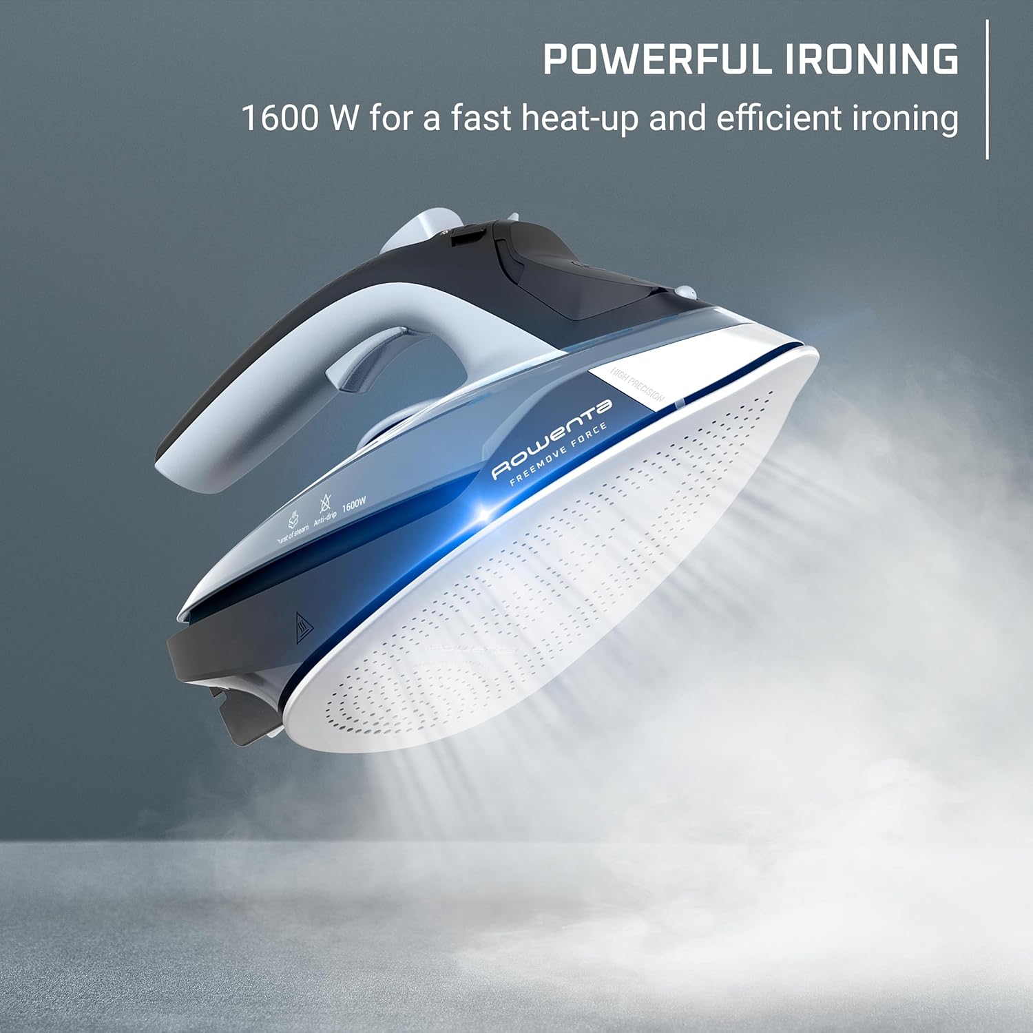 Rowenta Freemove Cordless Iron - 1600 Watts, Stainless Steel Soleplate, Rapid Heating, Portable Handheld Steamer - Blue, DE6730