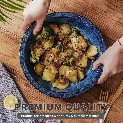 KOOV Ceramic Pie Plate - 9-Inch Round Baking Dish for Desserts | Reactive Glaze in Nebula Blue