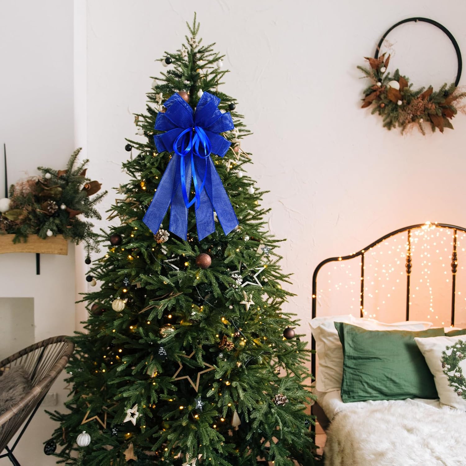 Skiennix Large Dark Blue Burlap Bow - Perfect for Wreaths & Front Door Decor | Spring Holiday Ornament